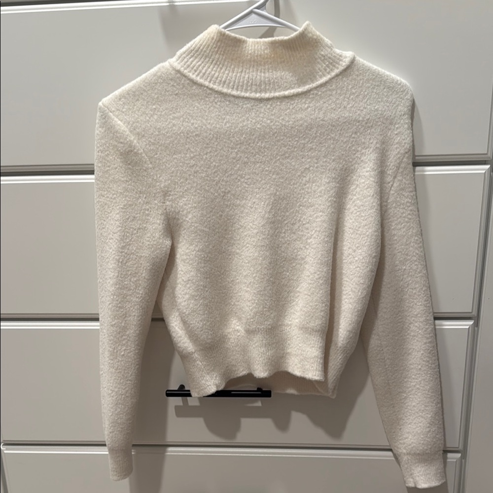 Zara Cream Cowl Neck Sweater with Ribbed Detailing